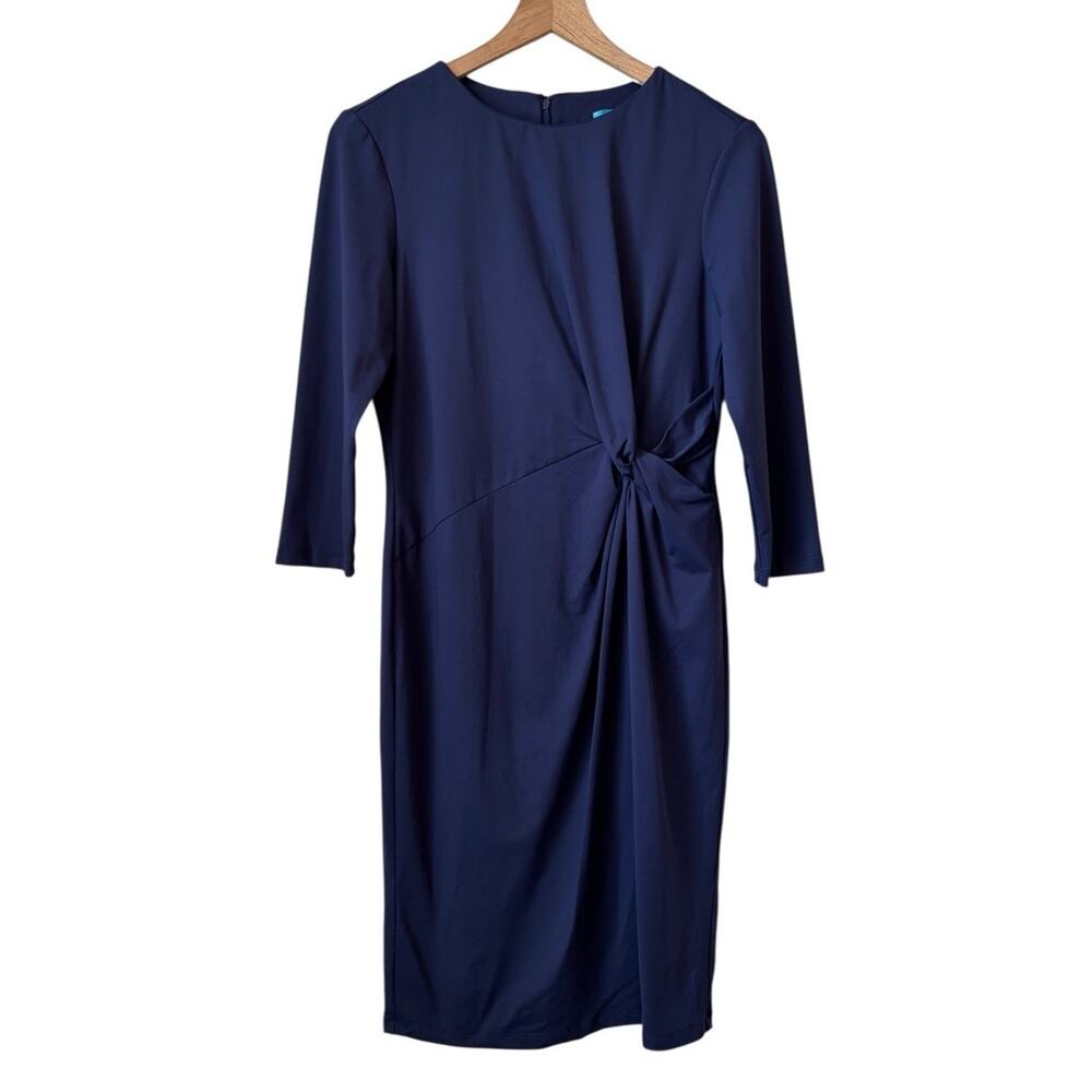 J. McLaughlin Long Sleeve Twist Knot Wrap Dress Sz S Navy Blue Stretch Classic